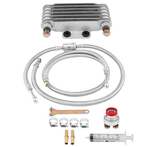 SANJIJIfeididna Engine Oil Cooler Kit 85ml,Motorcycle Engine Oil Cooler Kit for GY6 100CC-150CC Engine with Braided Hose, Adapter, Clamps, Injector, ect(Silver)