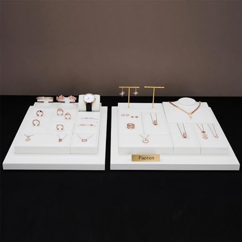 Ring Stand PU Leather Display Holder 3 Slot Organizer White Jewelry Showcase