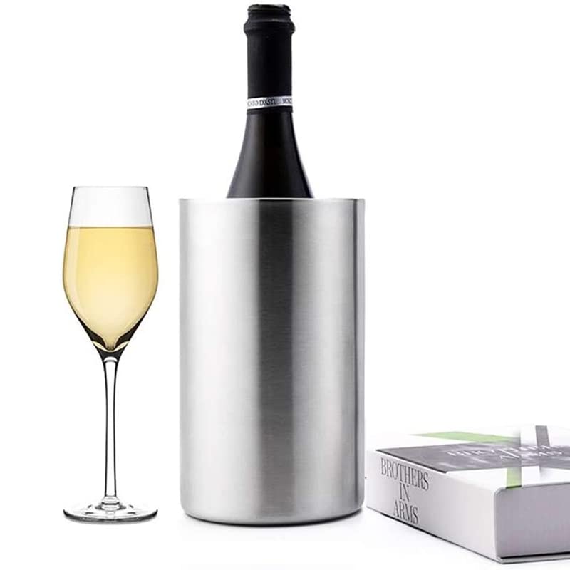 Cubo de Hielo, Enfriador de Botellas de Vino Cubo de Hielo Cubo de Enfriador de Vino Cubo de Enfriador de Botellas de Vino Blanco de Pared Doble de Acero Inoxidable Cubo de Hielo de Cerveza de Champán