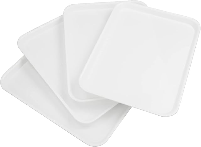 Tstorage Plastic Rectangle Food Serving Trays, White, Set of 4
