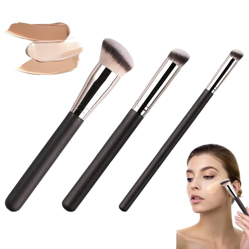 Libenxue Makeup Brushes Set 3 Pcs Foundation & Concealer Brushes Base Makeup Brush Set for Liquid Cream Powder