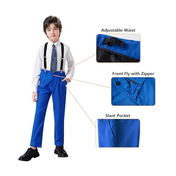 Boy's Formal Suit 7 Piece Slim Fit Tuxedo for Kids Teen Boys Jacket Vest and Pants Set for Wedding with Bow Tie Suspenders - Image 4