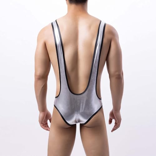 Cambkatl Men's Metallic Suspender Wrestling Singlet Jockstraps Stretch One-Piece Jumpsuit Sissy Faux Leather Leotard Bodysuit3