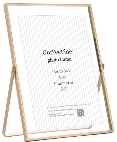 GorYeeFine 5x7 Metal Beaded Floating Picture Frame,Tempered Glass,Gold