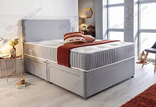 Sleep Factory's Grey Fabric Memory Foam Divan Bed Set With Mattress And Headboard 3ft 4ft 4ft6 5ft 6ft Single Double Small UK King Super King (4.6FT (Double), No Drawers)