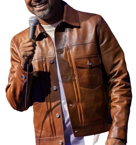 Men's Mike Epps Brown Waxed Distressed Trucker Buttoned Genuine Leather Jacket For Men3