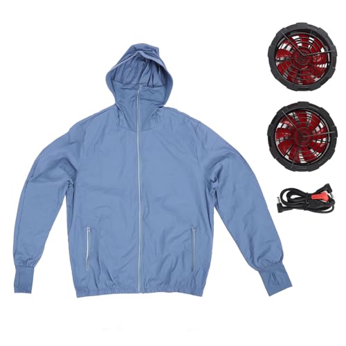 Segrehy Chaqueta de ventilador de enfriamiento Alta velocidad baja ruido delgado y transpirable camisa con aire acondicionado para hombres actividades al aire libre poliéster azul (METRO)