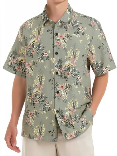 Mens Hawaiian Shirts Silk Short Sleeve Printed Beach Shirt Relaxed Fit Summer Tropical Shirts