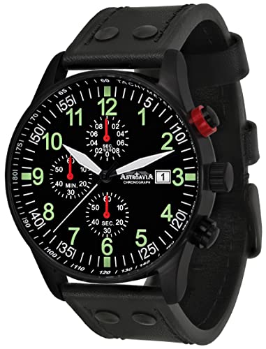 Preisvergleich Produktbild Astroavia Herren-Armbanduhr Chronograph Quarz Leder Armband schwarz N32BL9