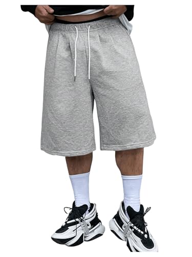 Verdusa Men's Wide Leg Drawstring Waist Knee Length Bermuda Shorts with Pocket Grey Large