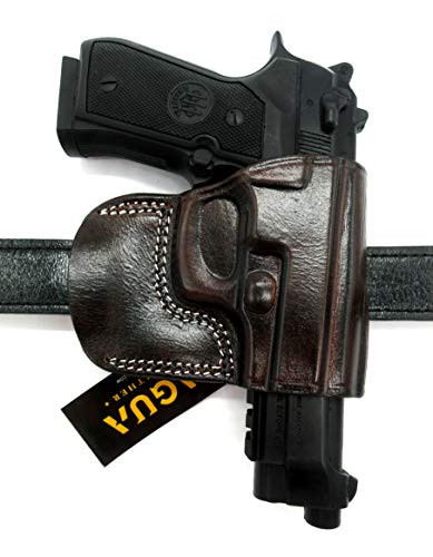 HOLSTERMART USA TAGUA Right Hand OWB Dark Brown Leather Yaqui Style Belt Slide Holster for Beretta 92FS, 92 Compact, 96, 92A1, Taurus PT92, PT99, PT100, PT101