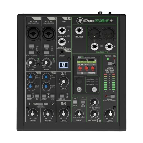 Mackie ProFX6v3+ 6チャンネルプロフェッショナルアナログミキサー USB、オニキスマイクプリアンプ、GigFXエフェクトエンジン、Bluetooth付き