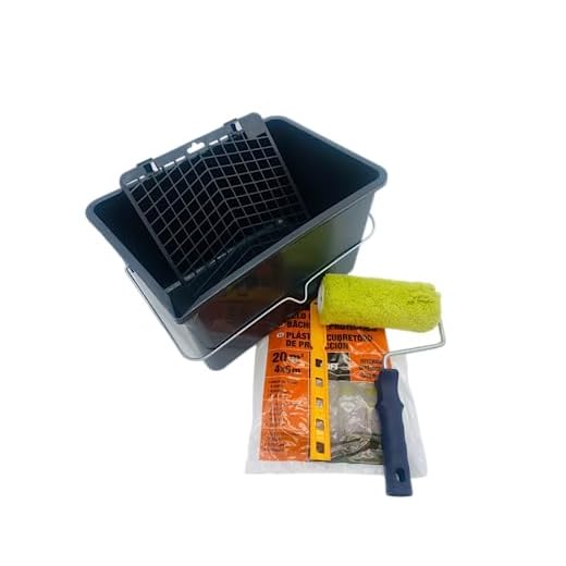 Nespoli Kit Rodillo de Pintura Fachadas 18 cm, Cubeta 12 L con Rejilla, Plástico Cubretodo, Mezclador de Pintura, Set de Bricolaje Completo