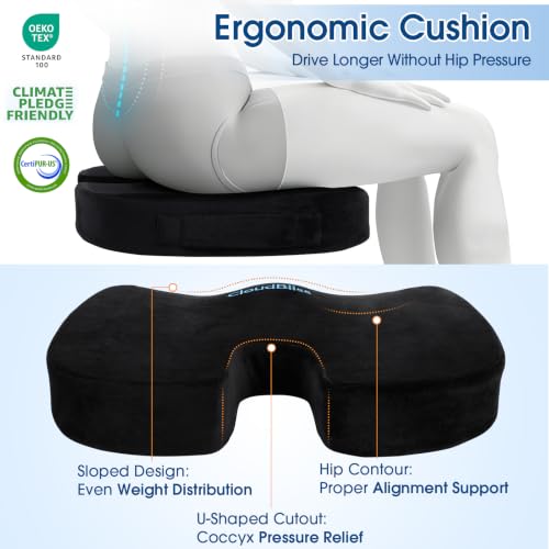 Image of CloudBliss Lumbar Support Pillow & Seat Cushion Set for Office Chair, Desk Chair, Wheelchair & Car-Memory Foam Back Support,Ergonomic Chair Cushions,Sciatica Pain Relief,Home Essentials(Black,XL)