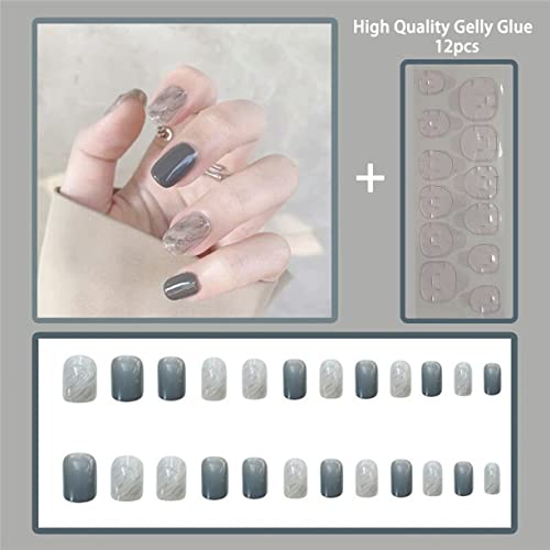 Xe.in Glossy Gray Press On Fake Nails, Glitter Marbling ,Oval Short Manicure With Salon Uv Finish, Reusable Supremely Fit Gel Nails,Polish Free False Nails,24 Nail Kit With Jelly Glue For Women And Girls, Design Acrylic Stick On Nails Tips,Full Cover Press On Manicure,Pastel Manicure With Flexi-Fit Technology #TOP5