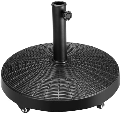 BAKAJI Base para sombrilla de jardín con 4 ruedas y frenos, resina de acero de forma redonda, soporte para sombrillas 38/48 mm de jardín, peso 25 kg, ideal para exteriores, playa, bares, restaurantes,