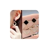 Aneneiceera Pendientes de tuerca cuadrados de ónix vintage, aretes de aro de cristal dorado, aretes colgantes cuadrados de circonita cúbica pavimentada, aretes cuadrados geométricos de circonita