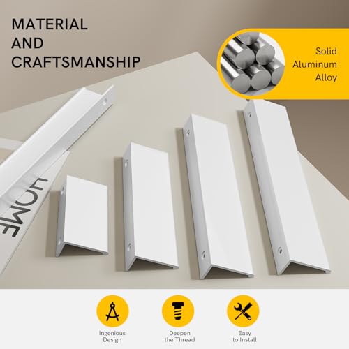 Rergy Drawer Handles White Cabinet Pulls 5 inch 20 Pack, Finger Pulls for Cabinet Edge Pulls, Aluminum Alloy Hardware with Smooth Edge for Dresser Drawer Handles, Screws Included, Hidden and Flat by Rergy - Used condition - Image 4