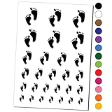 Cute Baby Footprints Silhouette Temporary Tattoo Water Resistant Fake Body Art Set Collection - Black (One Sheet)