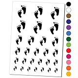 Cute Baby Footprints Silhouette Temporary Tattoo Water Resistant Fake Body Art Set Collection - Black (One Sheet)