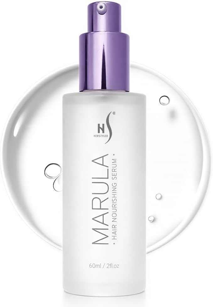 HerStyler Marula Oil Hair Serum - Anti Frizz Serum for Frizzy, Dry and Damaged Hair - Boosts Shine, Straightening - Address Flyaways, Split Ends - 2 Fl Oz (1 Pack)