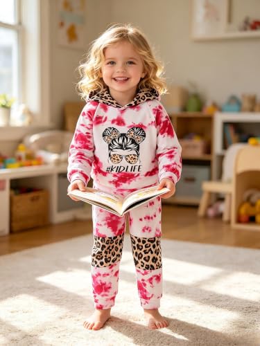 Image of Kid Toddler Girl Clothes - Tie Dye Hoodie Sweatshirt Girl Outfits Pullover Jogger Hooded Sweatpant Set