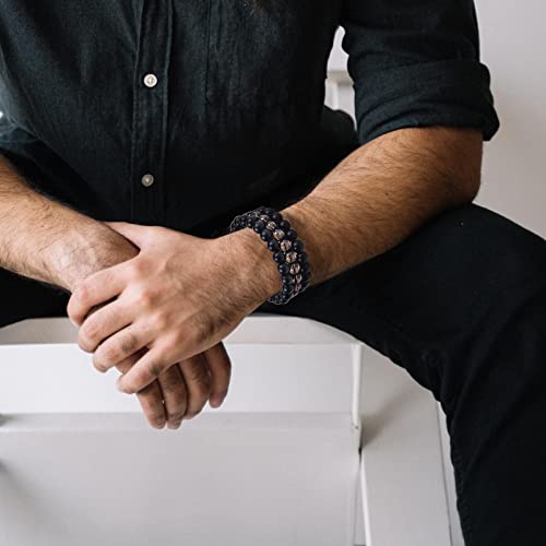Triple Protection Bracelet 8Mm Hematite Black Agate Tigers Eye Stone Bracelet, Crown Bracelets Gold Silver For Men (Black Three-Layer Bracelet) #TOP1