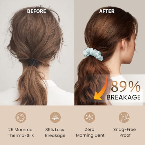 Image of THXSILK 100% Mulberry Silk Chunky Scrunchies 3-Pack, 25 Momme Mulberry Silk Hair Ties for Women, Thick Voluminous No Damage Hair Ties, Ponytail Holders for All Hair Types, Ice Blue