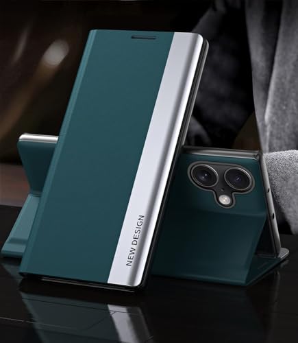 Étui pour iPhone 17 vert foncé avec rabat magnétique et coque cuir de luxe antichoc
