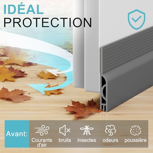 Beoguy Bas de porte anti-courant d'air & étanchéité porte - bas boudin de porte isolant (rapide à installer),idéal pour Porte d'entrée l'isolation joint contre le froid, le bruit (Gris, 1M) – vue 2