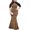 ZOMVA Plus Size Sparkly Halter Neck Dress Chiffon Cape Sleeve Bodycon Mermaid Maxi Dresses Cocktail Party Formal Club, Gold & Black, 1X