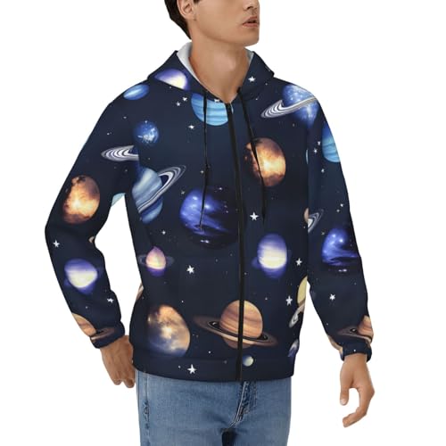 Sweat à capuche zippé pour homme avec motif galaxie et étoiles