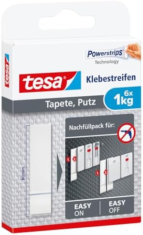 tesa 77771-00002-00 Removable Adhesive Strips for Picture Hanging on Wallpaper, White