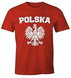MoonWorks Herren T-Shirt Fußball WM Polska Polen Poland Flagge Weißer Adler rot-weiß-farbig XL