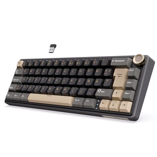 RK ROYAL KLUDGE R65 Mechanische Tastatur Kabellos, 60% Prozent Gaming Tastatur QWERTZ Gasket RGB mit Knopf und PBT Tastenkappen, Bluetooth/2.4G/USB-C QMK/VIA, Hot Swap Linearer Creamy Switch