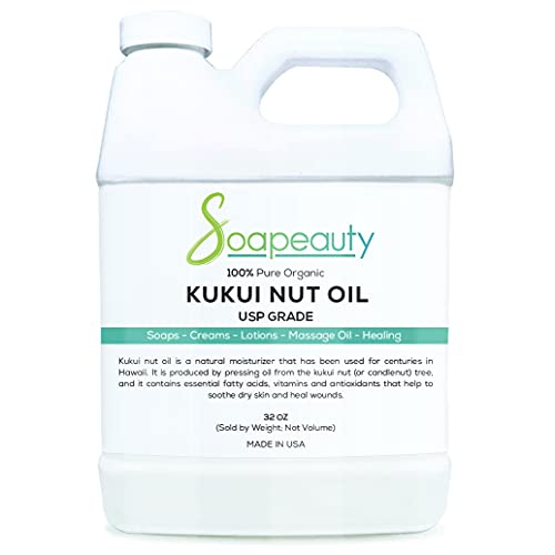 Kukui Nut Oil Cold Pressed Unrefined | 100% Natural Available In Bulk | Carrier For Essential Oils, Face, Skin, Hair Moisturizer, Soap Making | Sizes 2Oz To 7 Lbs | (32 Oz) #TOP7
