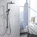 Produktbild Lonheo Quadrat Duschsäule Duschsystem ohne Armatur, Schwarz Regendusche Duschset mit Kopfbrause eckig 20x20cm und 3 Strahlarten Handbrause, Höhenverstellbar Duschstange für Dusche und Badewanne