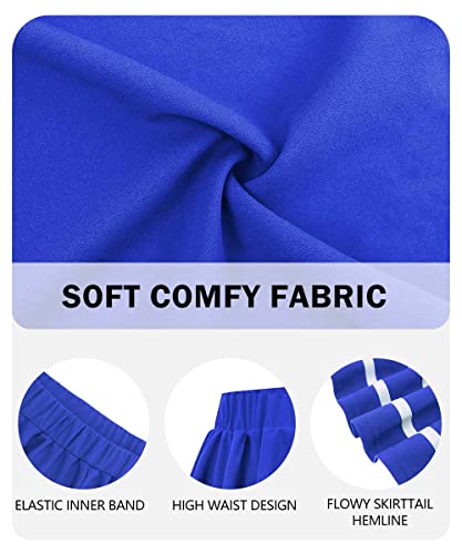 Itera Women Skater Skirt Plus Size Blue Mini Skirts Stretchy Elastic Waist Ladies A-Line Solid Color Oversize Basic School Uniform For Girls Flared Casual Cheer Skirt 2X 18W 20W #TOP2