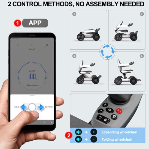 Deluxe Fully Electric Automatic Folding Wheelchair For Adults, No Installation, App/Joystick Control, Design Foldable Compact Portable, Ideal Motorized Mobility Solution For Travel & All Terrain Use #TOP2