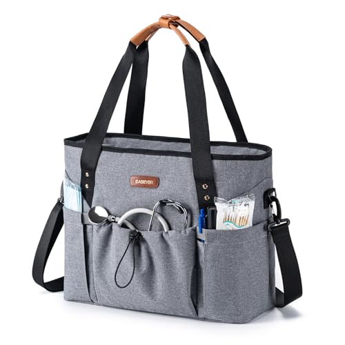 Nurse Tote Bag, Nurse Bag with Shoulder Straps Fits 15.6 in Laptop for Work, Grey