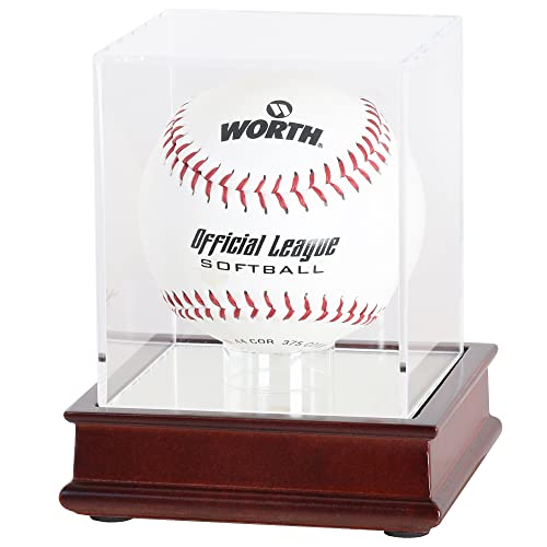 DisplayGifts Pro UV Softball Display Case Holder Stand Baseball Display case, Also Holds Tennis Ball, Lacrosse Ball, Bocce Ball, for Living Room or Office (Wooden Stand Cherry Finish)