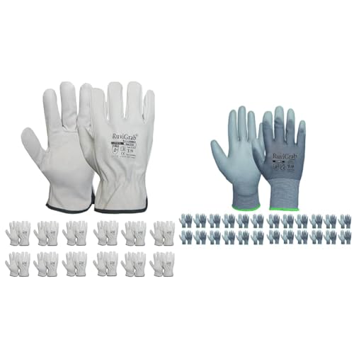 Guantes de trabajo unisex Ruvigrab talla 9 hechos de piel gris transpirable 12 pares