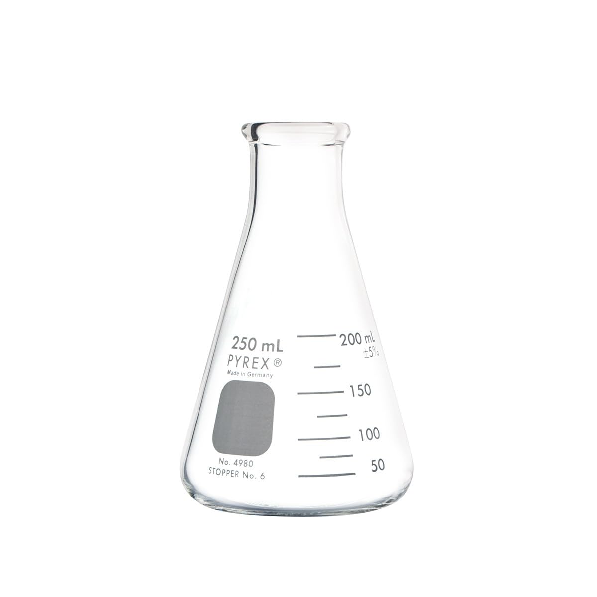 PYREX 250mL Narrow Mouth Erlenmeyer Flasks with Heavy Duty Rim ,12/pk