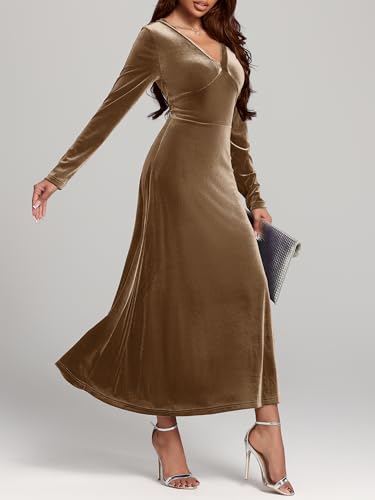 Women Velvet Maxi Dress Long Sleeve4
