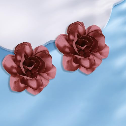 Image of 2Pcs 5in Dainty Satin Fabric Flower Brooch Extra Large Rose Camellia Flower Brooches Lapel Pins for Women Wedding Party Dance Banquet Clothes Jewelry Accessories