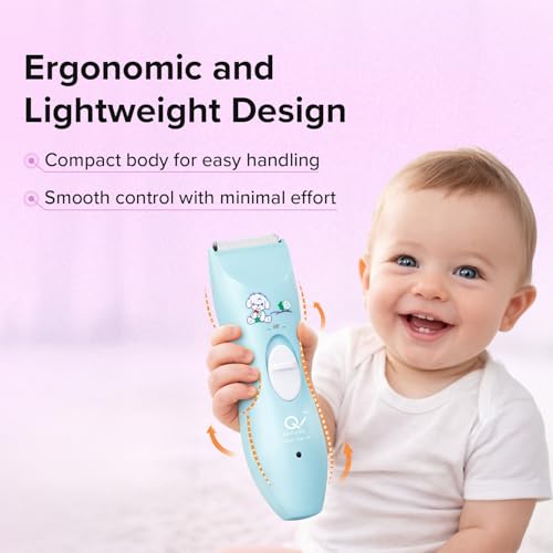 Image of Q DEVICES Electric Hair Trimmer for Children - Ultra Quiet Low Noise Kids Hair Clippers - Waterproof & USB Rechargeable Cordless Baby Haircut Kit with 4 Length Combs - Blue