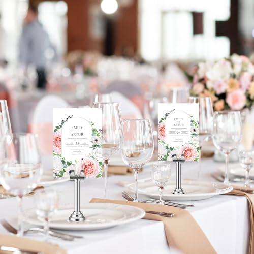 Image of 24 PC Silver Table Number Holder Metal 3.15 in Place Card Holder | Harp Clip Place Cards Stands for Wedding Restaurant Birthday, Name Card Photo Memo Menu Sign, Bulk Mini Metal Design