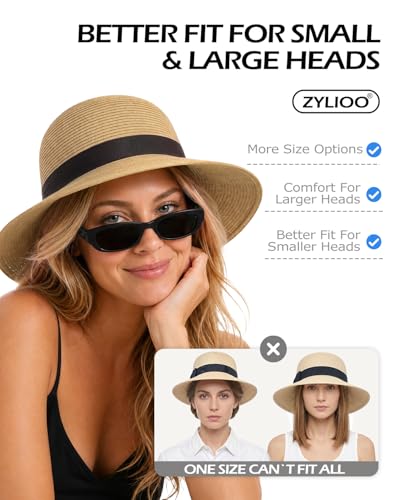 Image of Zylioo 2XL XL L Women's Straw Sun Hat, Wide Brim Beach Hat UPF 50+, M S Floppy Summer Hat, Vacation Travel Outdoor