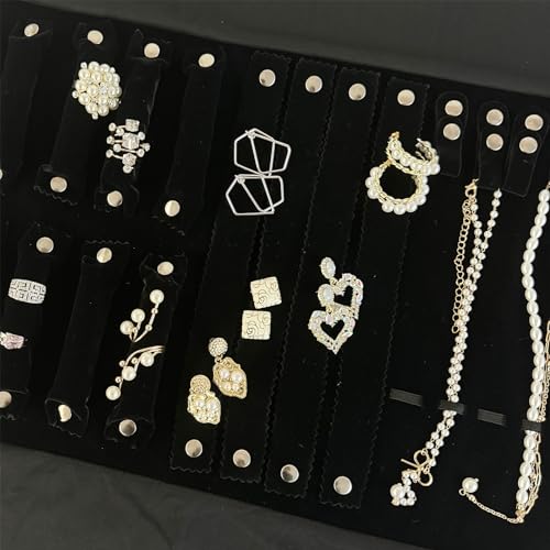 Image of UnionPlus Velvet Jewelry Roll Organizer, Travel Jewelry Case with Multiple Compartments for Rings Earrings Necklaces Bracelets, Compact Portable Jewelry Storage