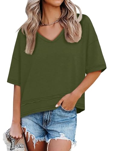 Image of UNCLECAT Womens V Neck T Shirts Summer Trendy Loose Fit Casual Tops Tees